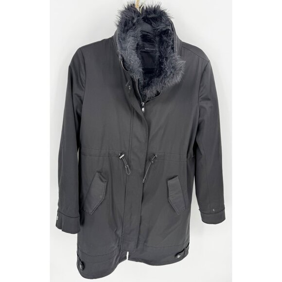 Zara Jackets & Blazers - ZARA WOMAN Black Faux Fur Trimmed Winter Coat Full Zip